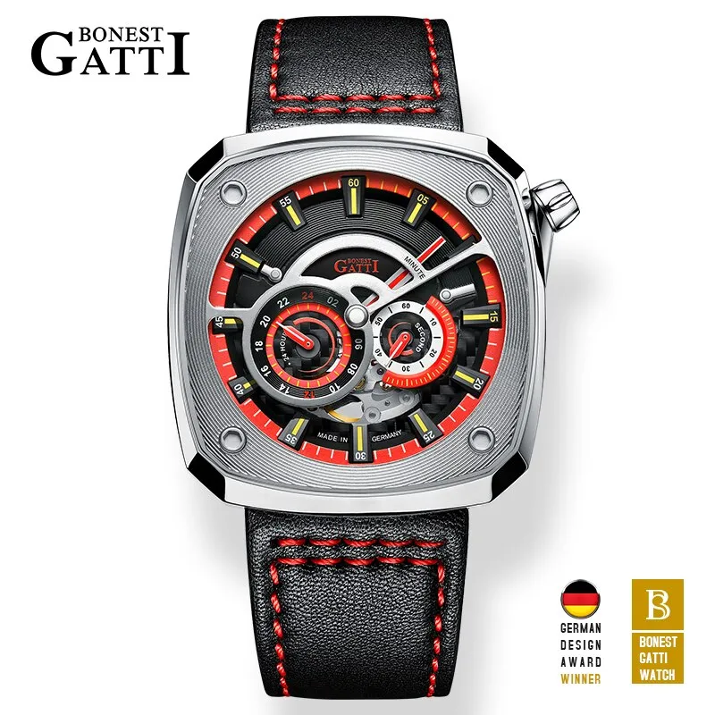 Luxury Sports Car Sapphire Dial Case Military Waterproof  Wrist Watch for Men Automatic Mechanical Skeleton Relogio Masculino