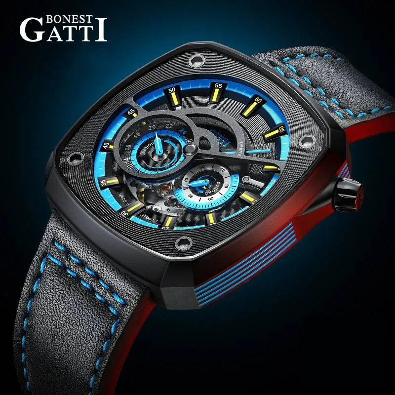 Luxury Sports Car Sapphire Dial Case Military Waterproof  Wrist Watch for Men Automatic Mechanical Skeleton Relogio Masculino