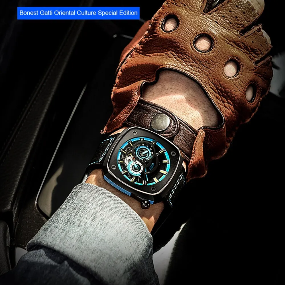 Luxury Sports Car Sapphire Dial Case Military Waterproof  Wrist Watch for Men Automatic Mechanical Skeleton Relogio Masculino