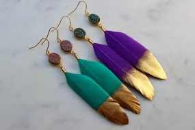 Mardi Gras Feather Earrings, Mardi Gras Jewelry