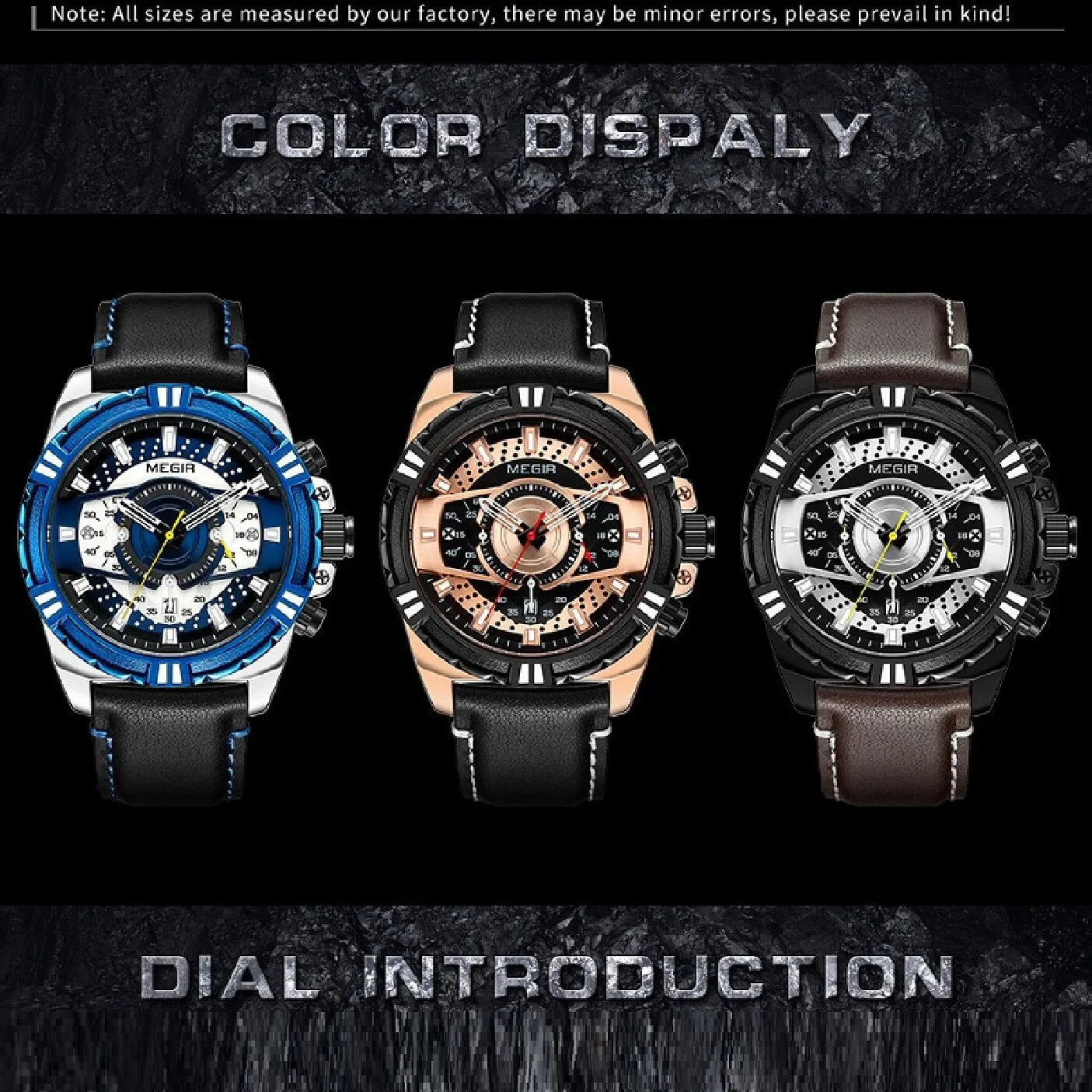 MEGIR Men&#39;s Original Casual Quartz Chronograph Military Sport Leather Wristwatch Man Relogios Date Calendar Luminous Hand Clock