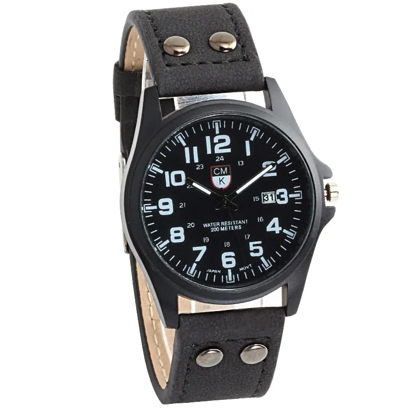 Men's Date Leather Strap watches Sport Quartz Military Wristwatch