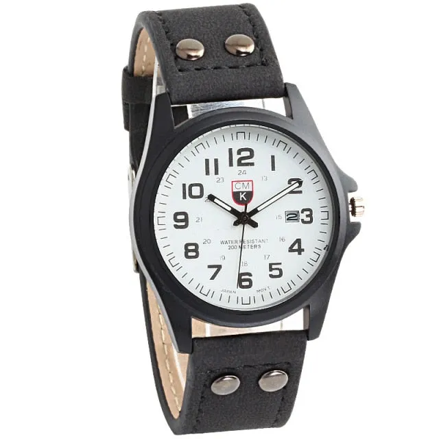 Men's Date Leather Strap watches Sport Quartz Military Wristwatch