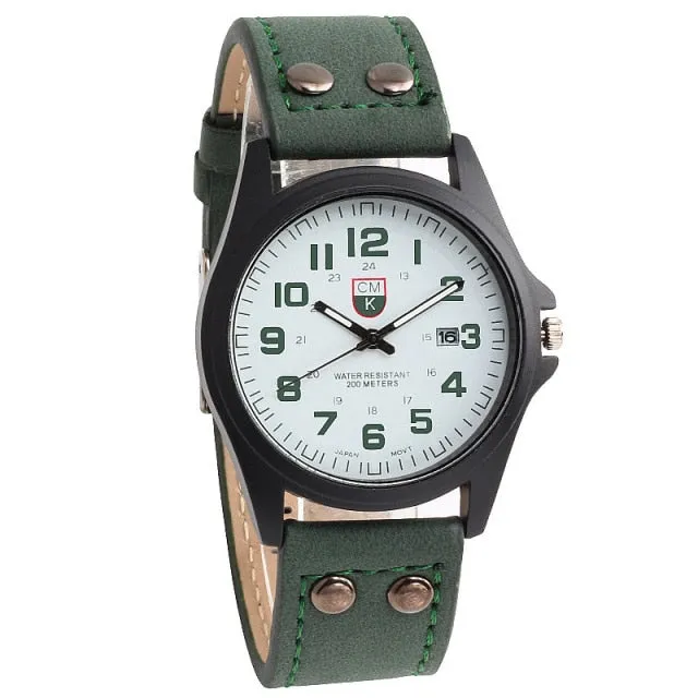 Men's Date Leather Strap watches Sport Quartz Military Wristwatch