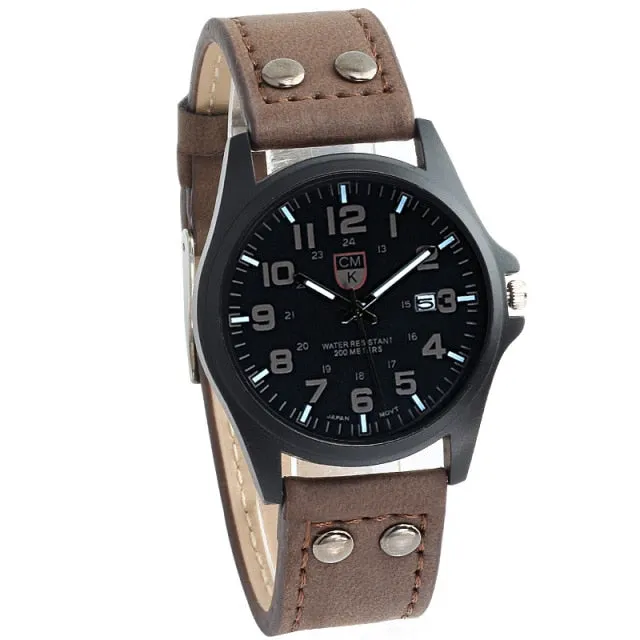 Men's Date Leather Strap watches Sport Quartz Military Wristwatch