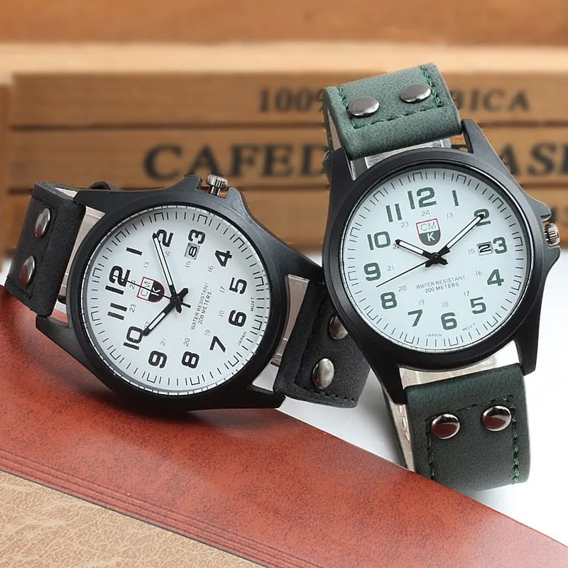 Men's Date Leather Strap watches Sport Quartz Military Wristwatch
