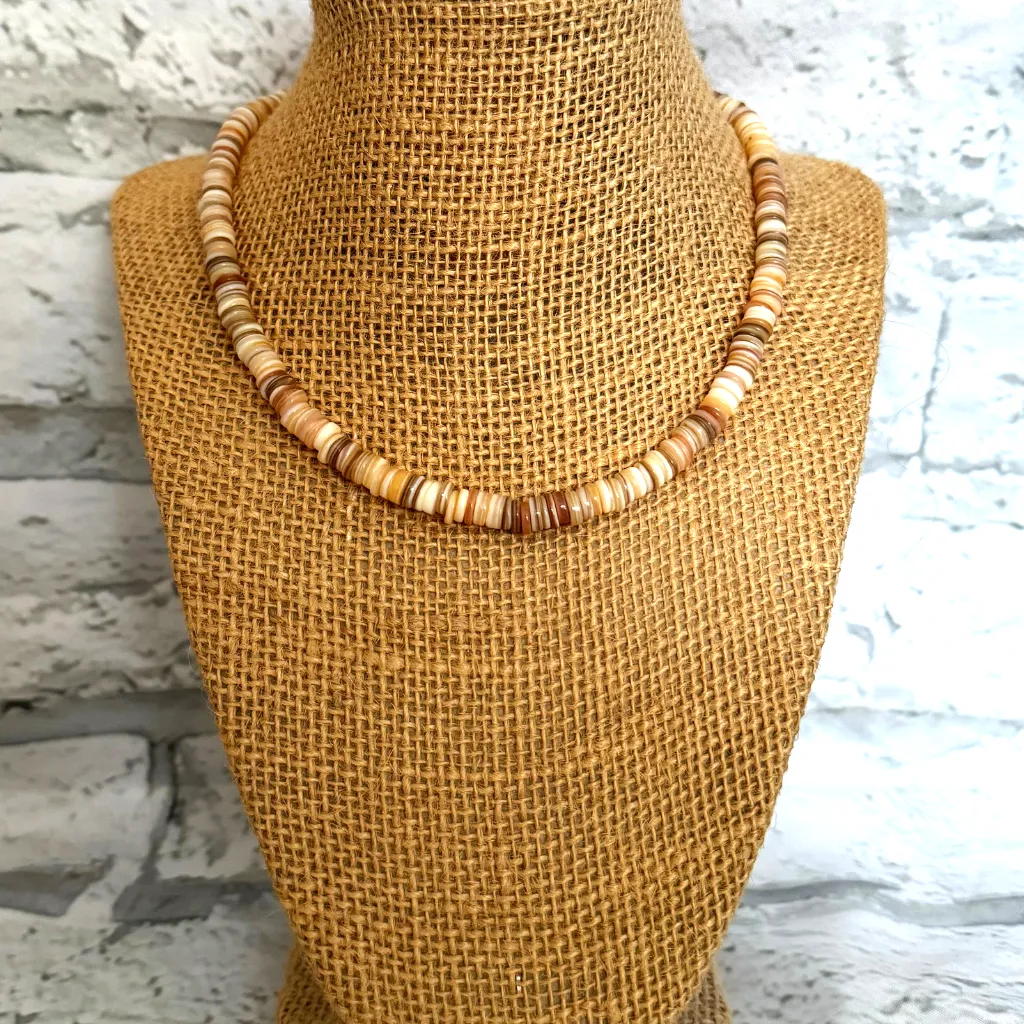 Mens Shell Disc Beaded Necklace