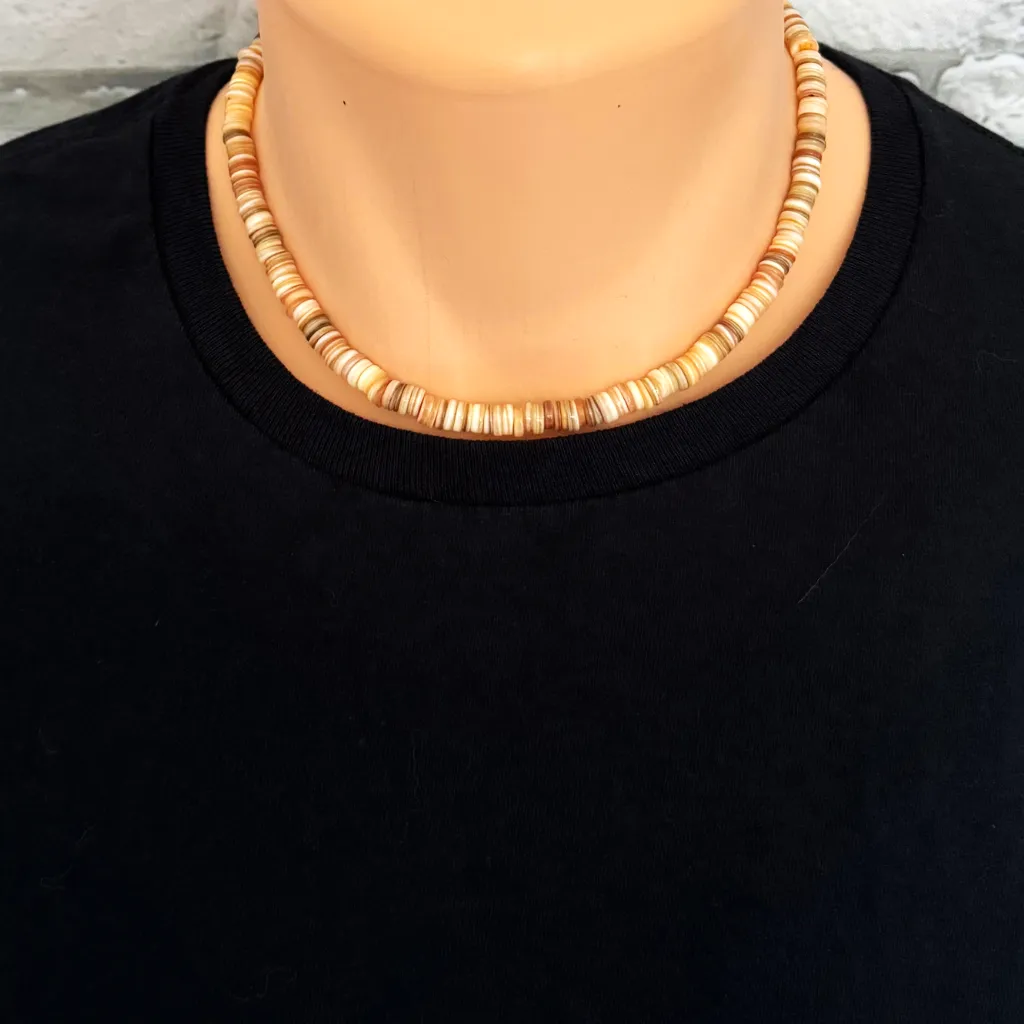 Mens Shell Disc Beaded Necklace