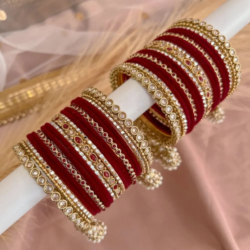 Midi Crimson Maroon Jhumka Bangles Stack