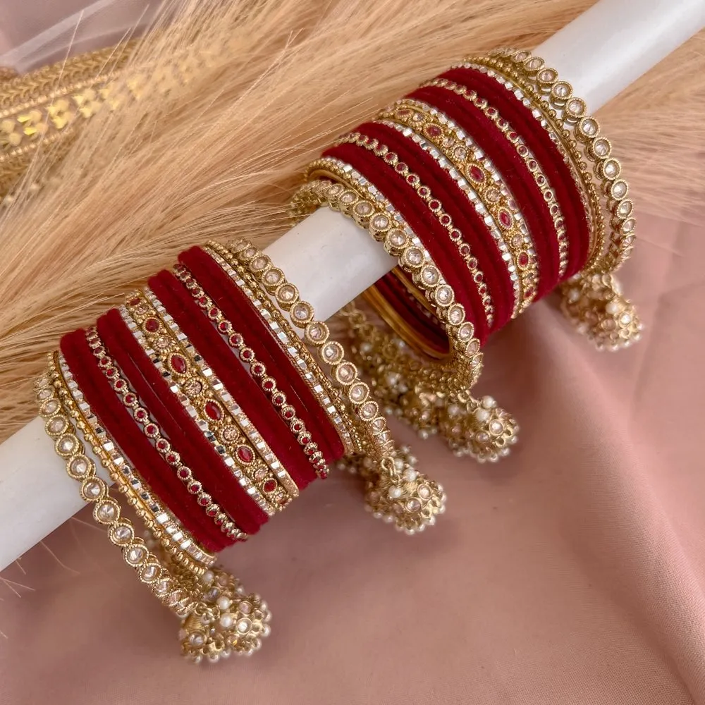 Midi Crimson Maroon Jhumka Bangles Stack