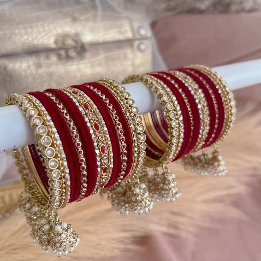 Midi Crimson Maroon Jhumka Bangles Stack