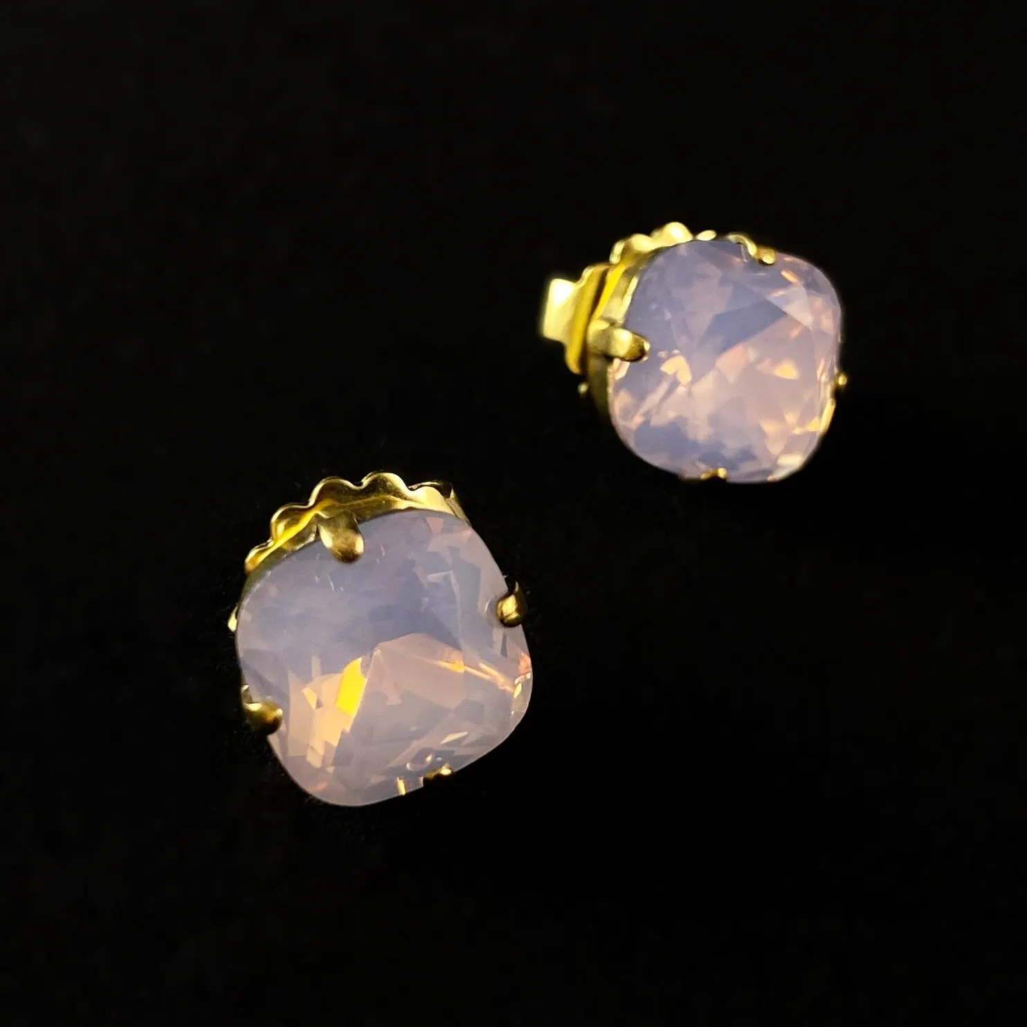 Milky Rose Crystal Stud Earrings with Antique Finish and 4-Prong Setting, Pastel Halcyon - Sorrelli