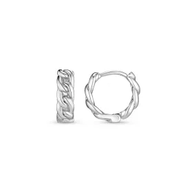Mini Chain Huggie Hoop Earrings - Silver