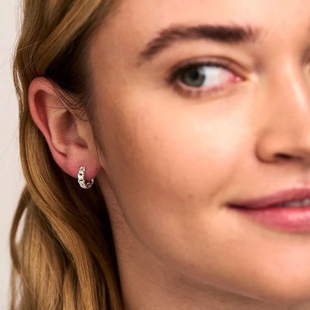 Mini Chain Huggie Hoop Earrings - Silver