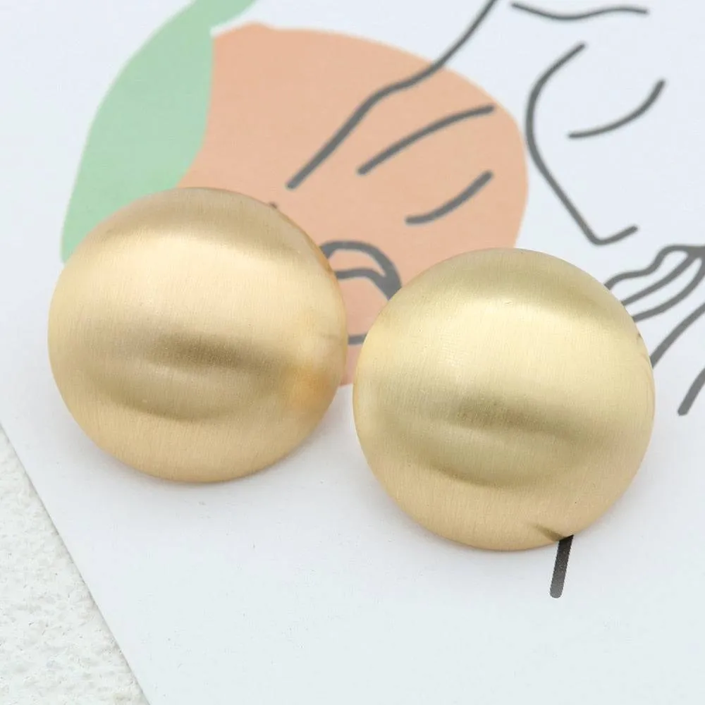 Minimalist Matte Gold Button Stud Earrings