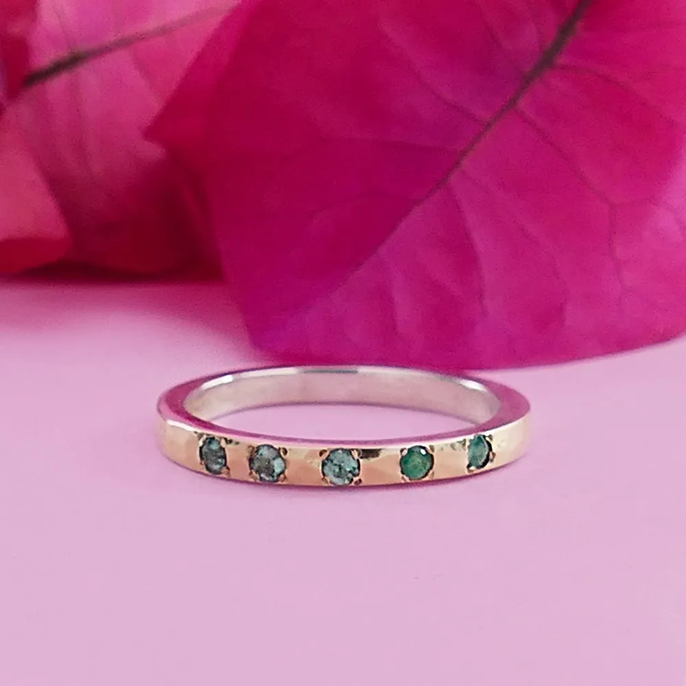 Mixed metal Green Emerald ring Two Tone Solid 9 karat Yellow Gold and 925 Sterling Silver Stackable ring