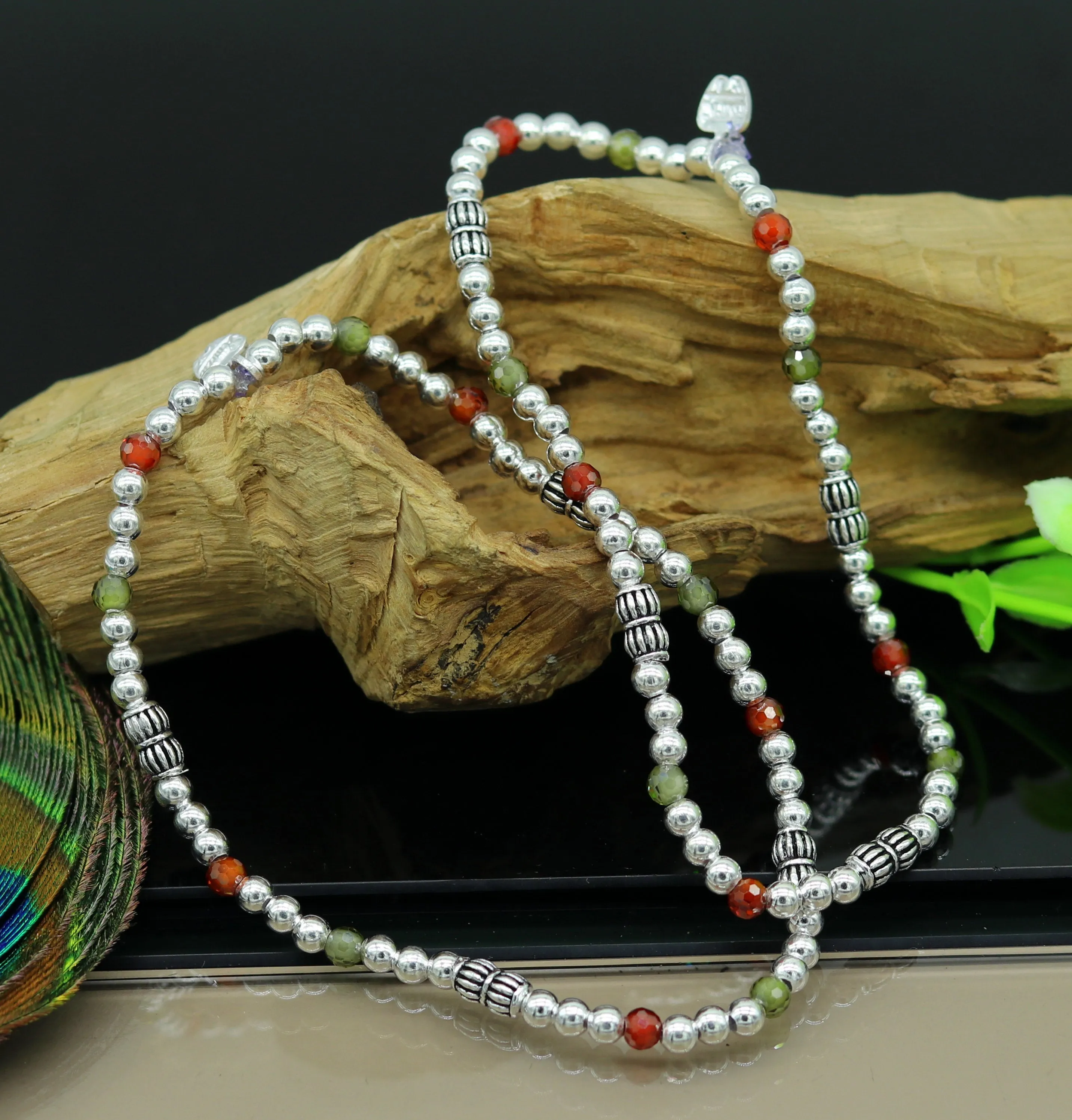 Modern stylish handmade silver beaded adjustable ankle bracelet, excellent belly dance jewelry, customized personalized gifting nank 210