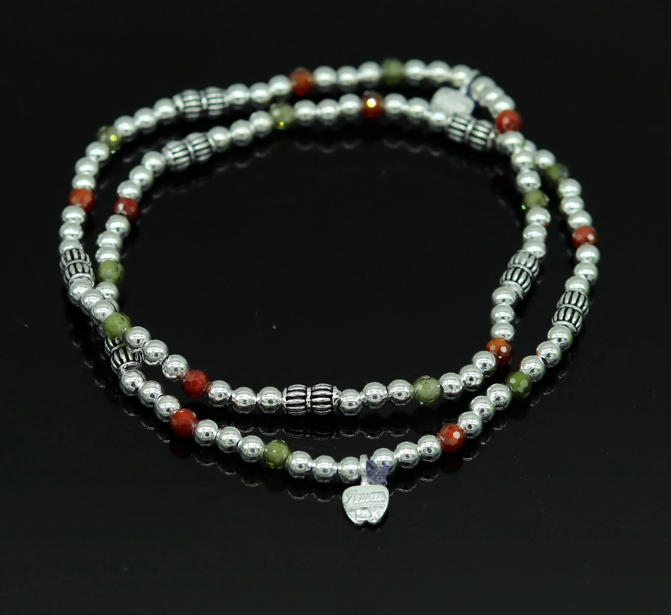 Modern stylish handmade silver beaded adjustable ankle bracelet, excellent belly dance jewelry, customized personalized gifting nank 210