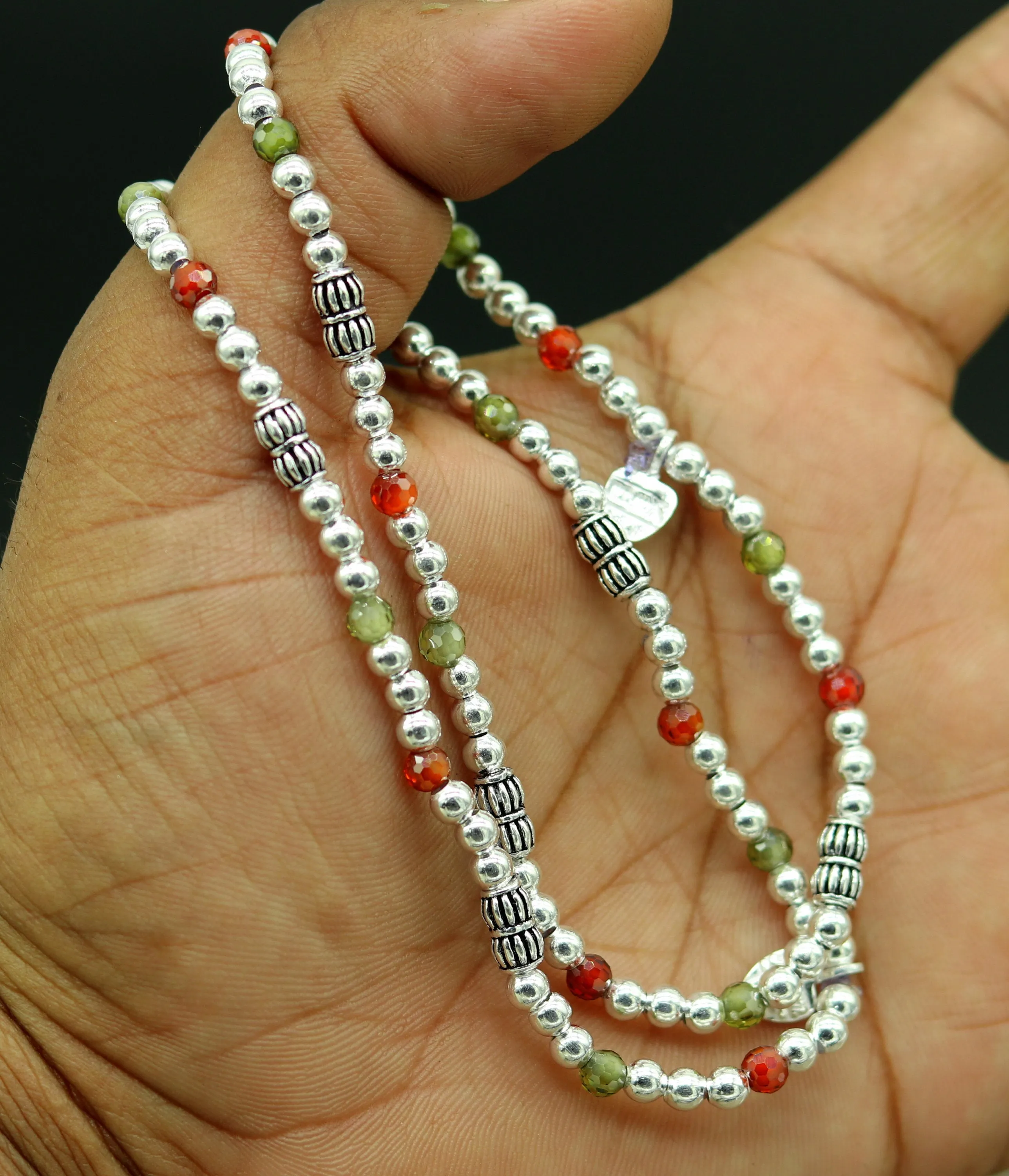 Modern stylish handmade silver beaded adjustable ankle bracelet, excellent belly dance jewelry, customized personalized gifting nank 210