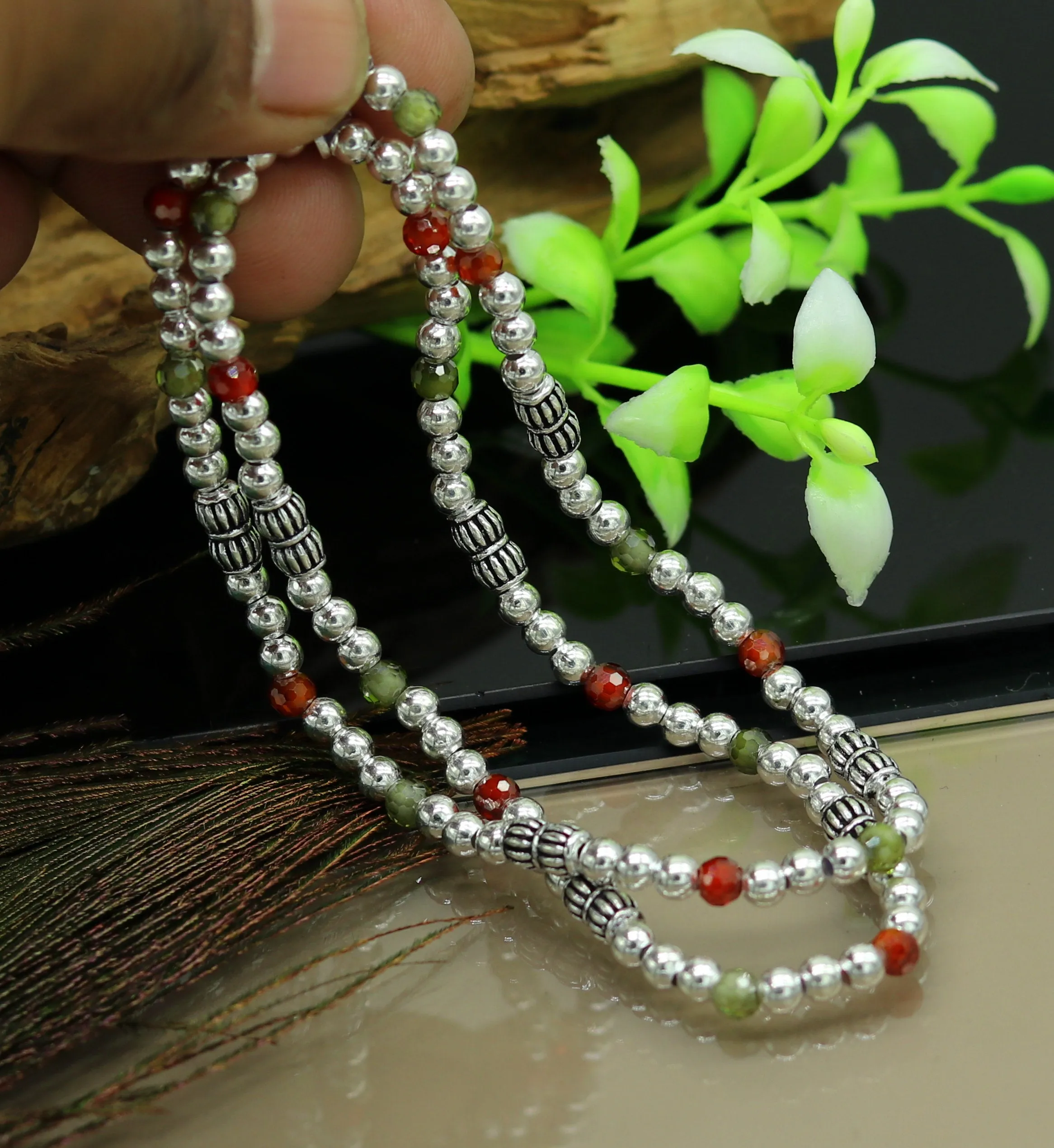 Modern stylish handmade silver beaded adjustable ankle bracelet, excellent belly dance jewelry, customized personalized gifting nank 210