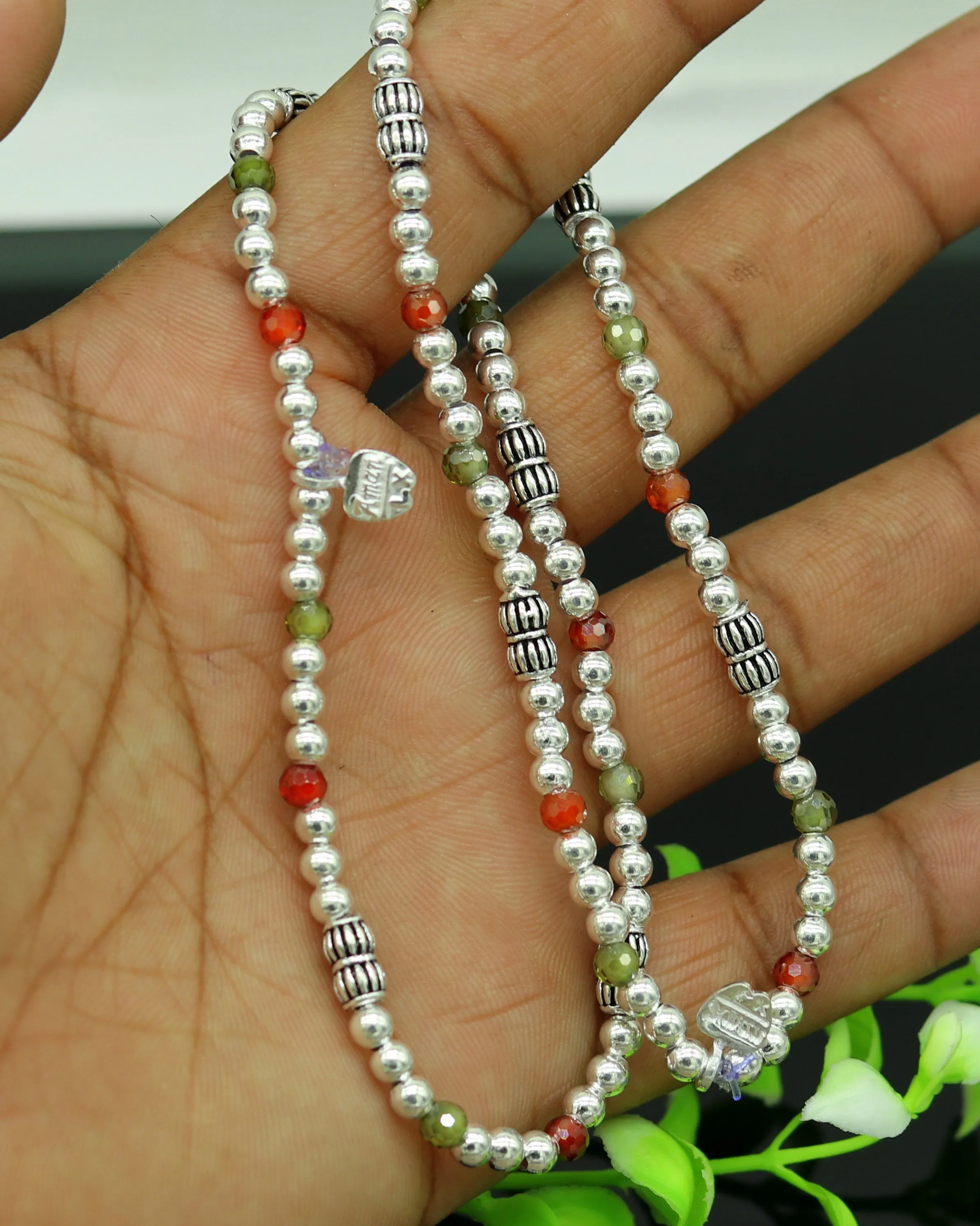 Modern stylish handmade silver beaded adjustable ankle bracelet, excellent belly dance jewelry, customized personalized gifting nank 210