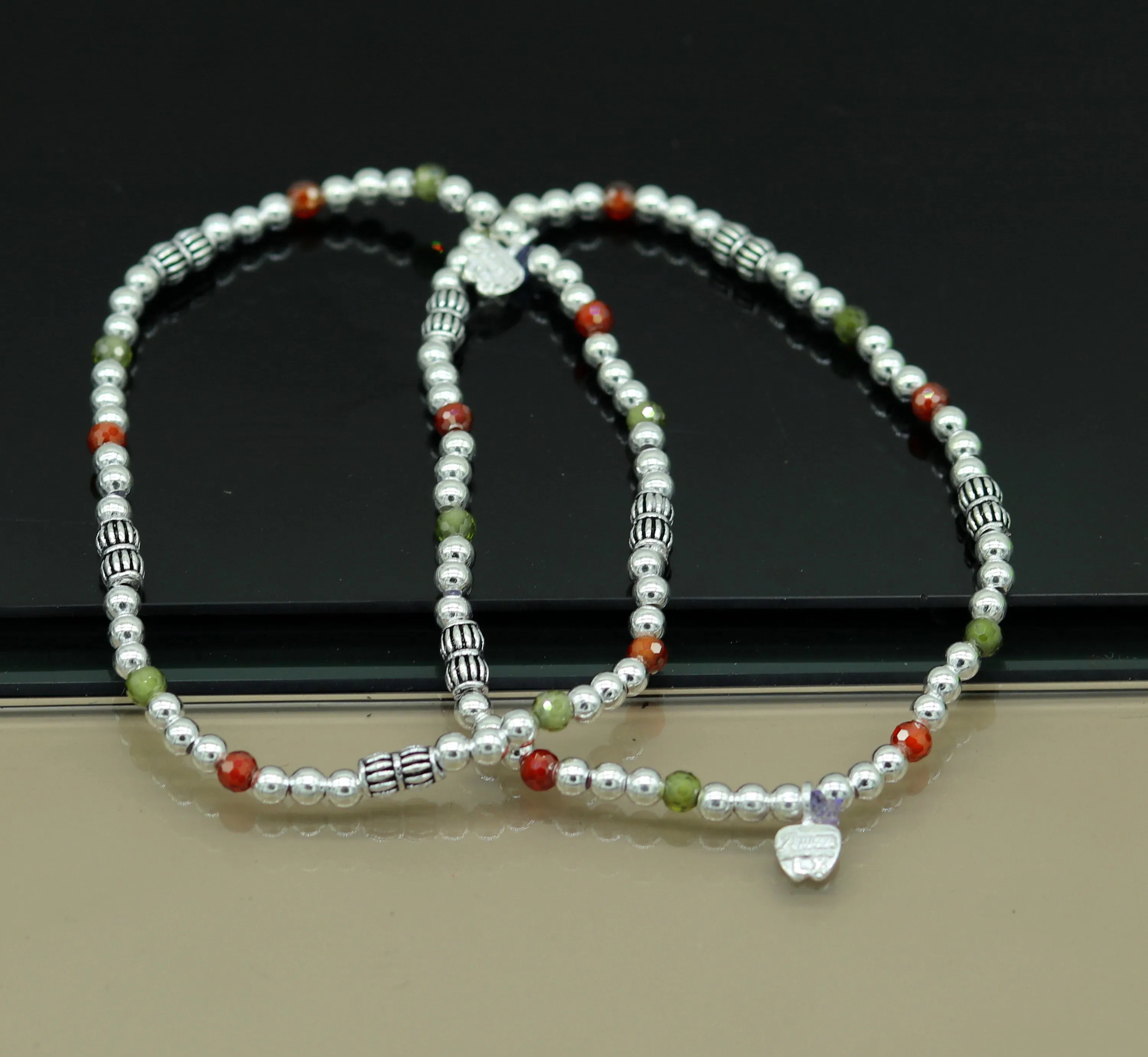 Modern stylish handmade silver beaded adjustable ankle bracelet, excellent belly dance jewelry, customized personalized gifting nank 210
