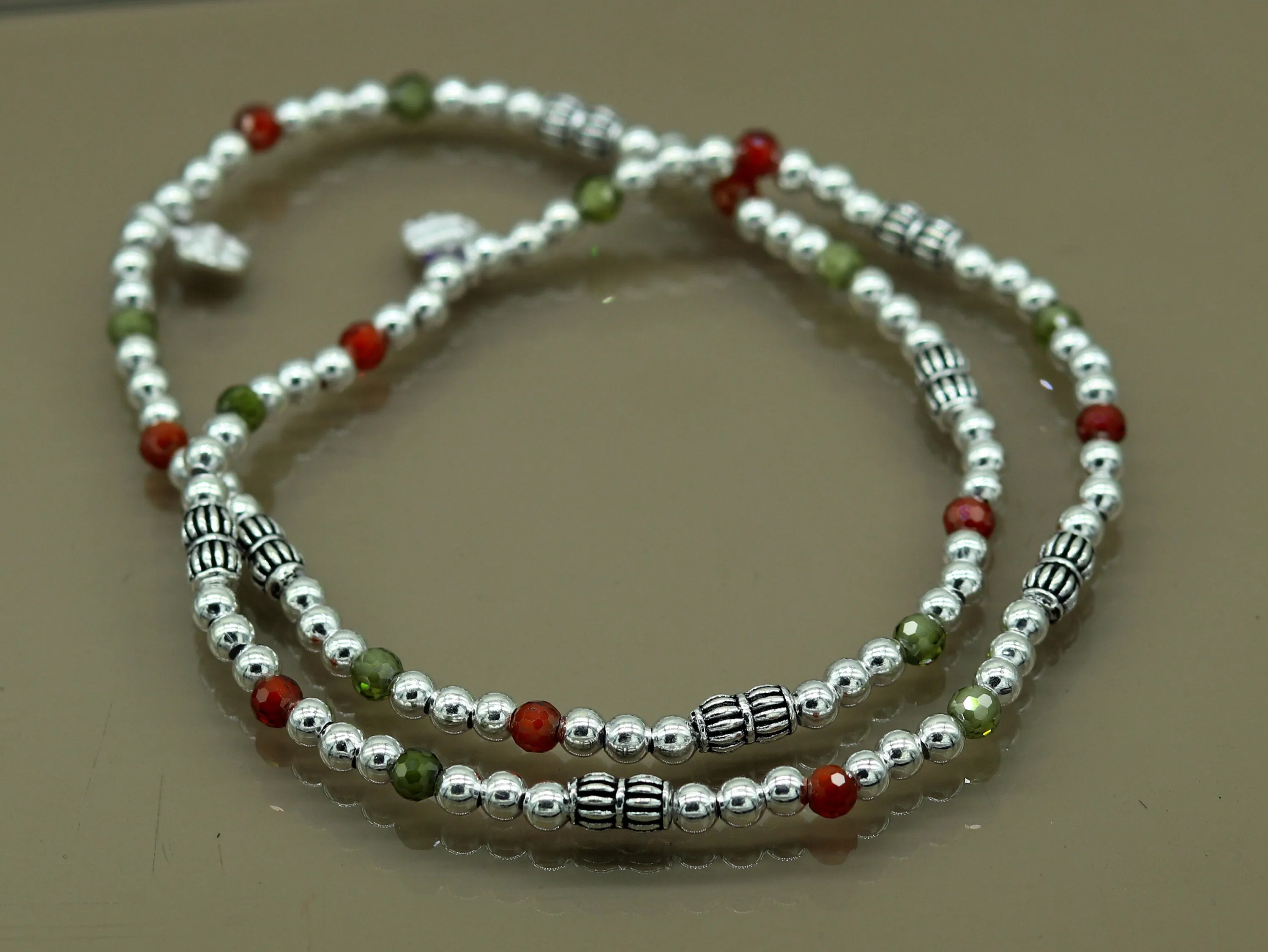 Modern stylish handmade silver beaded adjustable ankle bracelet, excellent belly dance jewelry, customized personalized gifting nank 210