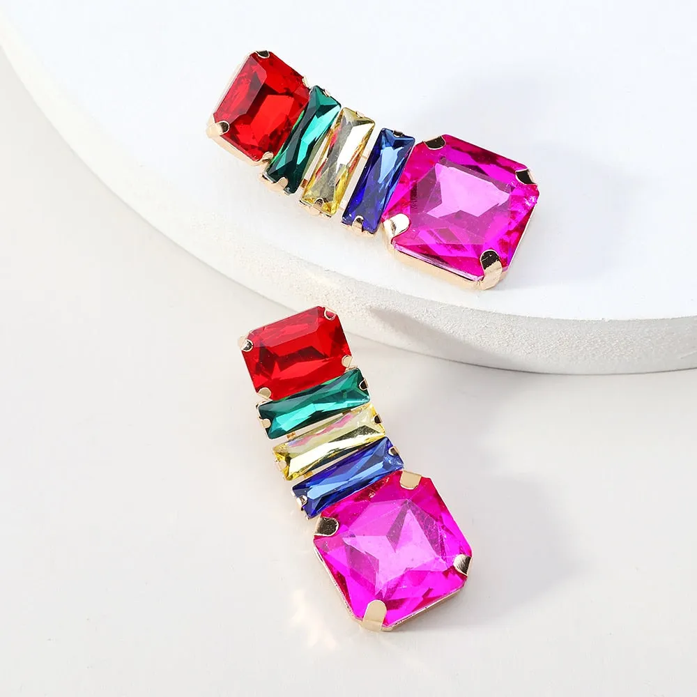 Modern Trendy Colorful Sparkly Glass Dangle Earrings For Women