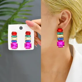 Modern Trendy Colorful Sparkly Glass Dangle Earrings For Women
