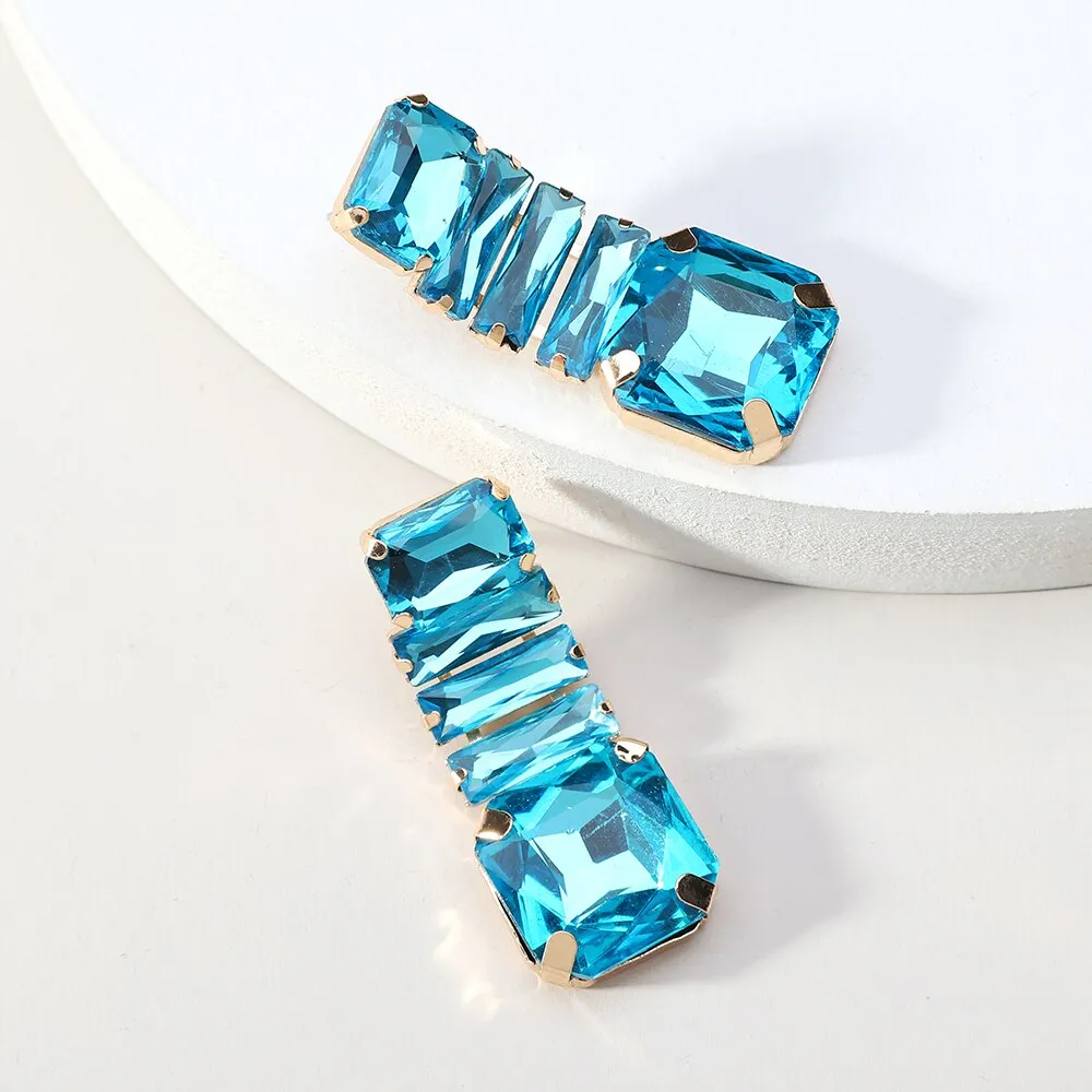Modern Trendy Colorful Sparkly Glass Dangle Earrings For Women