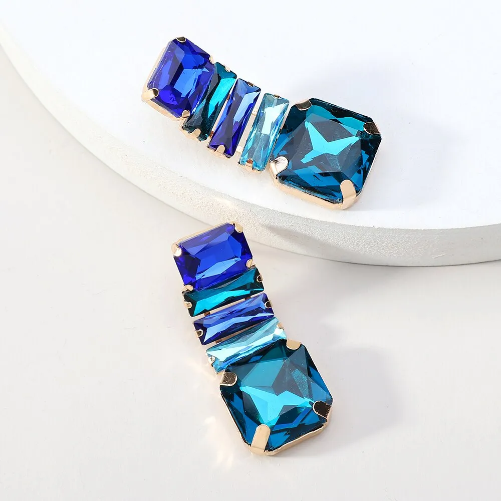 Modern Trendy Colorful Sparkly Glass Dangle Earrings For Women