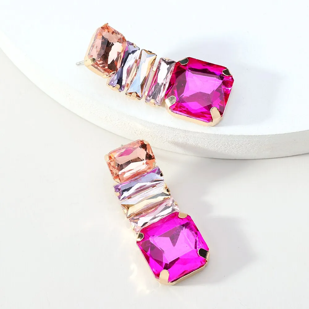 Modern Trendy Colorful Sparkly Glass Dangle Earrings For Women