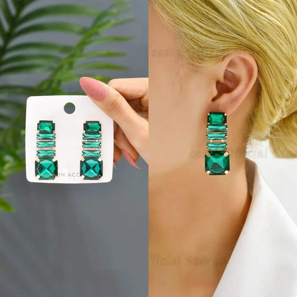 Modern Trendy Colorful Sparkly Glass Dangle Earrings For Women