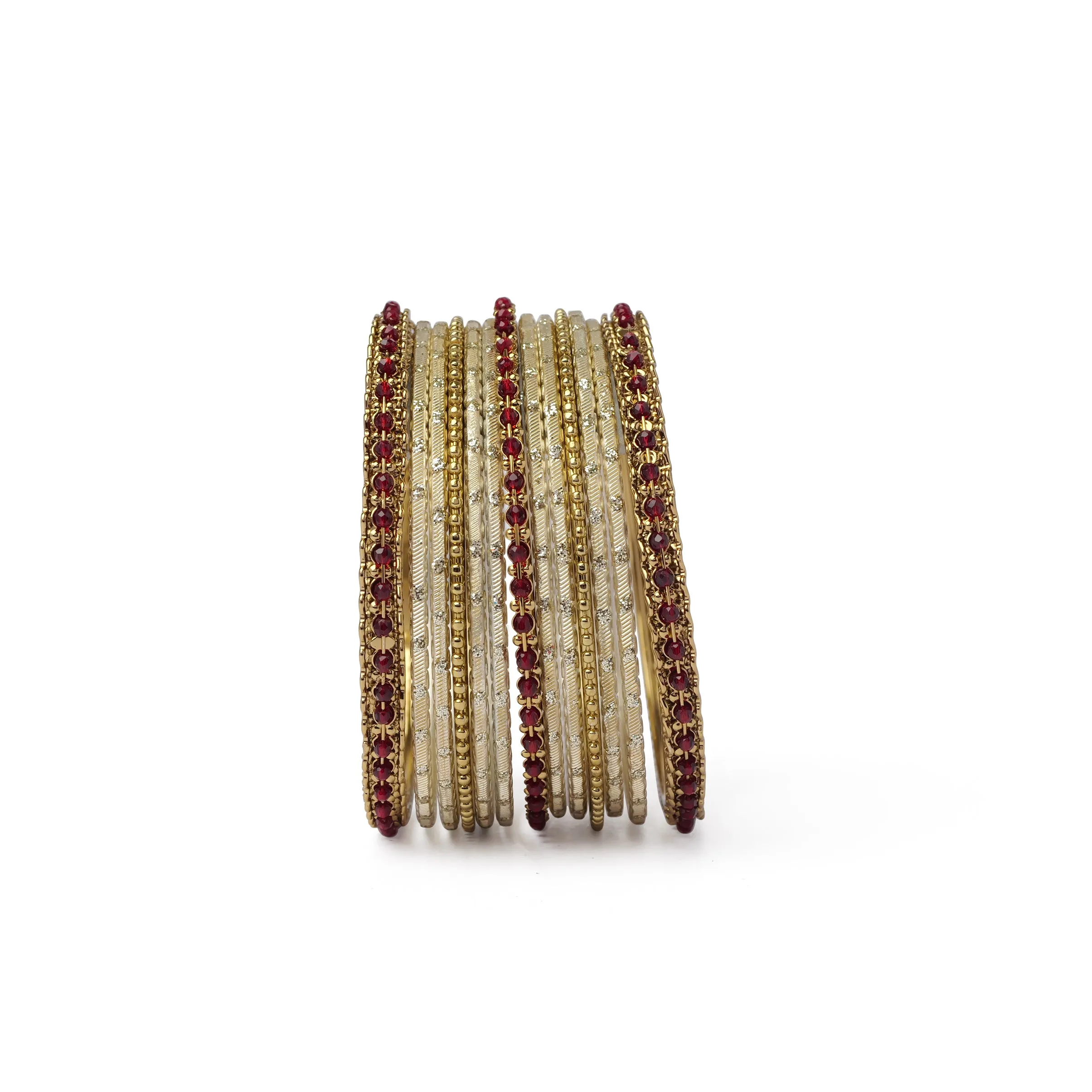 Mohini Bangle Set in Maroon and Antique Gold