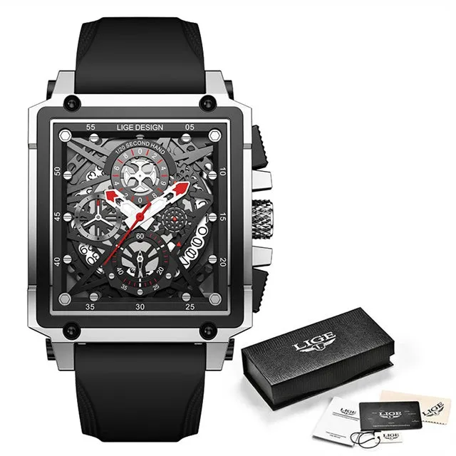 Montre Luxe LIGE 2023 Men Watch Top Brand Luxury Waterproof Quartz Square Wrist Watches for Men Date Sports Silicone Clock Male Montre Homme