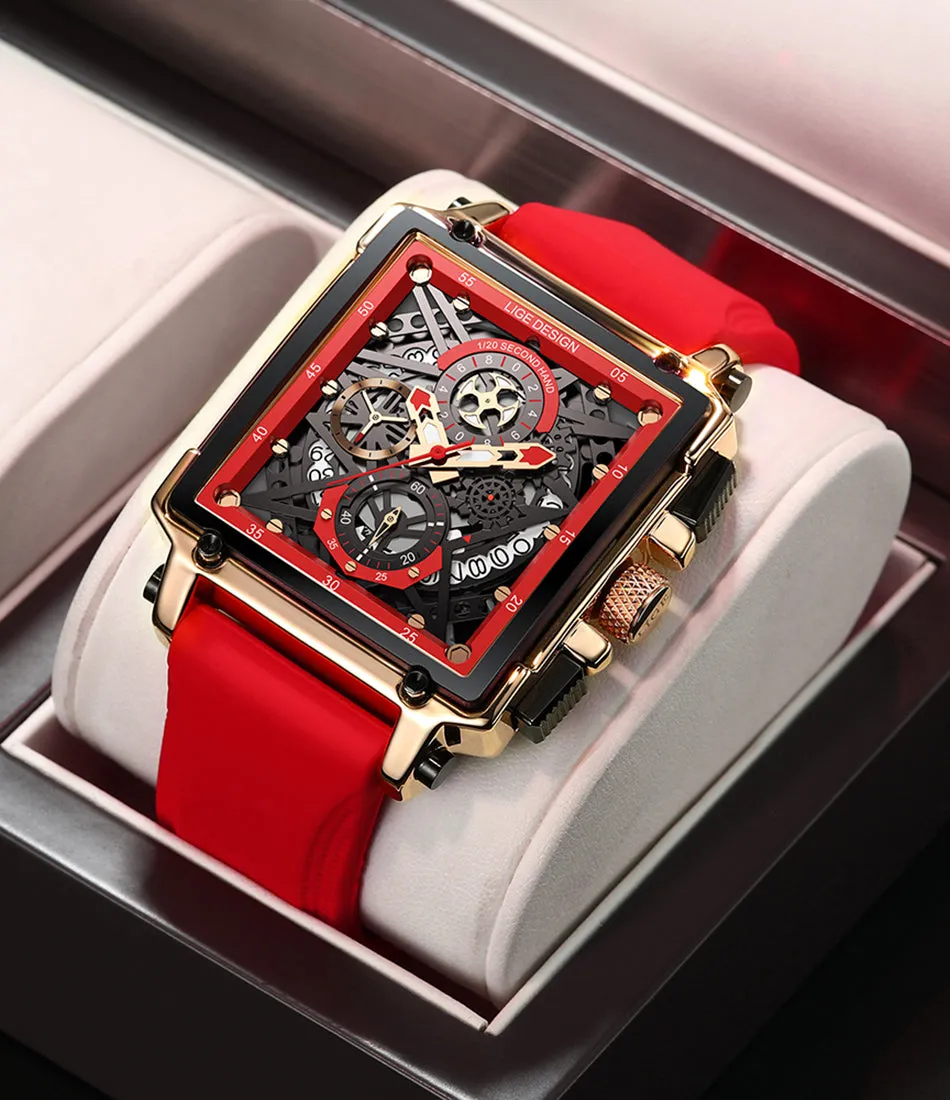 Montre Luxe LIGE 2023 Men Watch Top Brand Luxury Waterproof Quartz Square Wrist Watches for Men Date Sports Silicone Clock Male Montre Homme