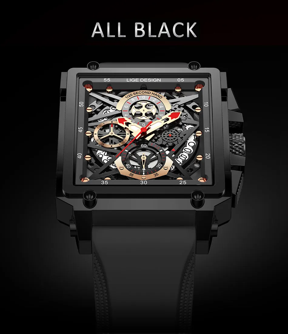 Montre Luxe LIGE 2023 Men Watch Top Brand Luxury Waterproof Quartz Square Wrist Watches for Men Date Sports Silicone Clock Male Montre Homme