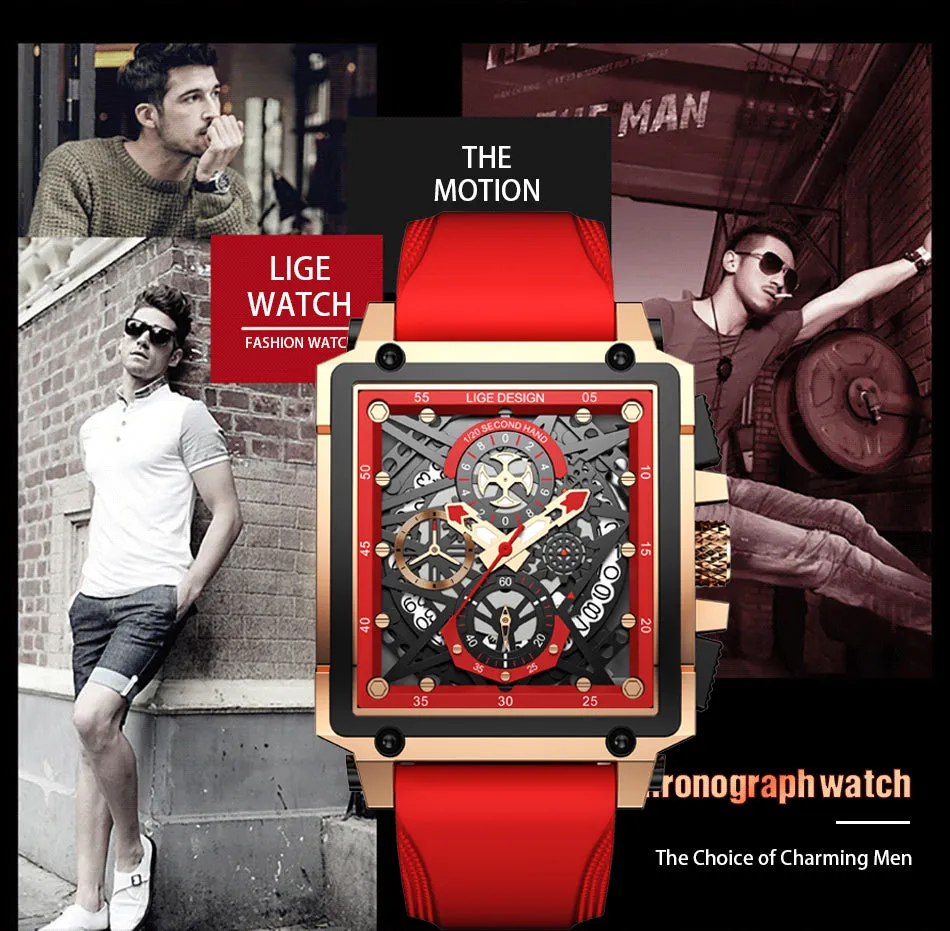 Montre Luxe LIGE 2023 Men Watch Top Brand Luxury Waterproof Quartz Square Wrist Watches for Men Date Sports Silicone Clock Male Montre Homme