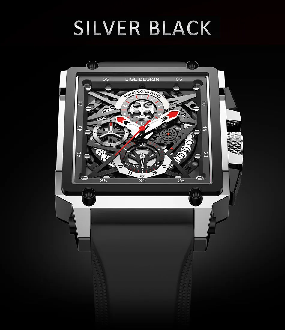 Montre Luxe LIGE 2023 Men Watch Top Brand Luxury Waterproof Quartz Square Wrist Watches for Men Date Sports Silicone Clock Male Montre Homme