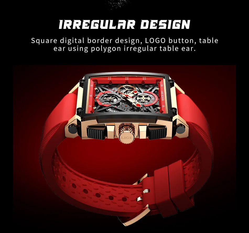 Montre Luxe LIGE 2023 Men Watch Top Brand Luxury Waterproof Quartz Square Wrist Watches for Men Date Sports Silicone Clock Male Montre Homme