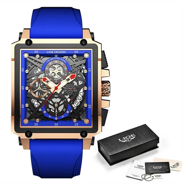 Montre Luxe LIGE 2023 Men Watch Top Brand Luxury Waterproof Quartz Square Wrist Watches for Men Date Sports Silicone Clock Male Montre Homme