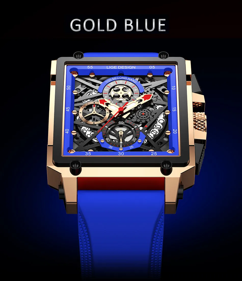 Montre Luxe LIGE 2023 Men Watch Top Brand Luxury Waterproof Quartz Square Wrist Watches for Men Date Sports Silicone Clock Male Montre Homme