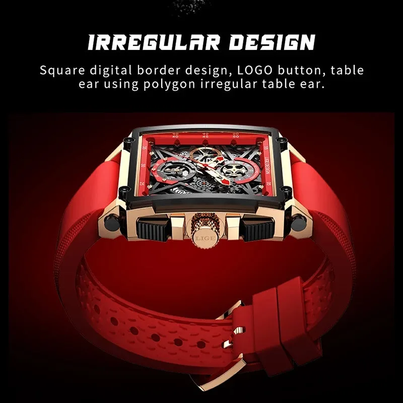 Montre Luxe LIGE 2023 Men Watch Top Brand Luxury Waterproof Quartz Square Wrist Watches for Men Date Sports Silicone Clock Male Montre Homme