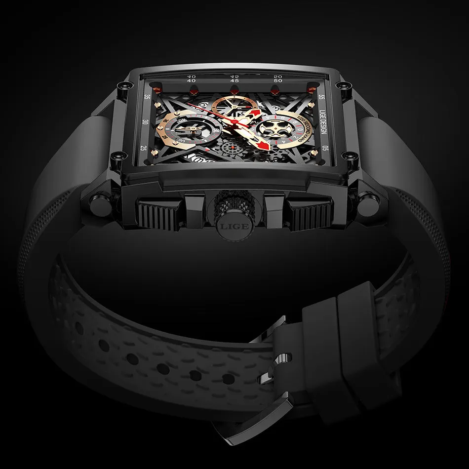 Montre Luxe LIGE 2023 Men Watch Top Brand Luxury Waterproof Quartz Square Wrist Watches for Men Date Sports Silicone Clock Male Montre Homme
