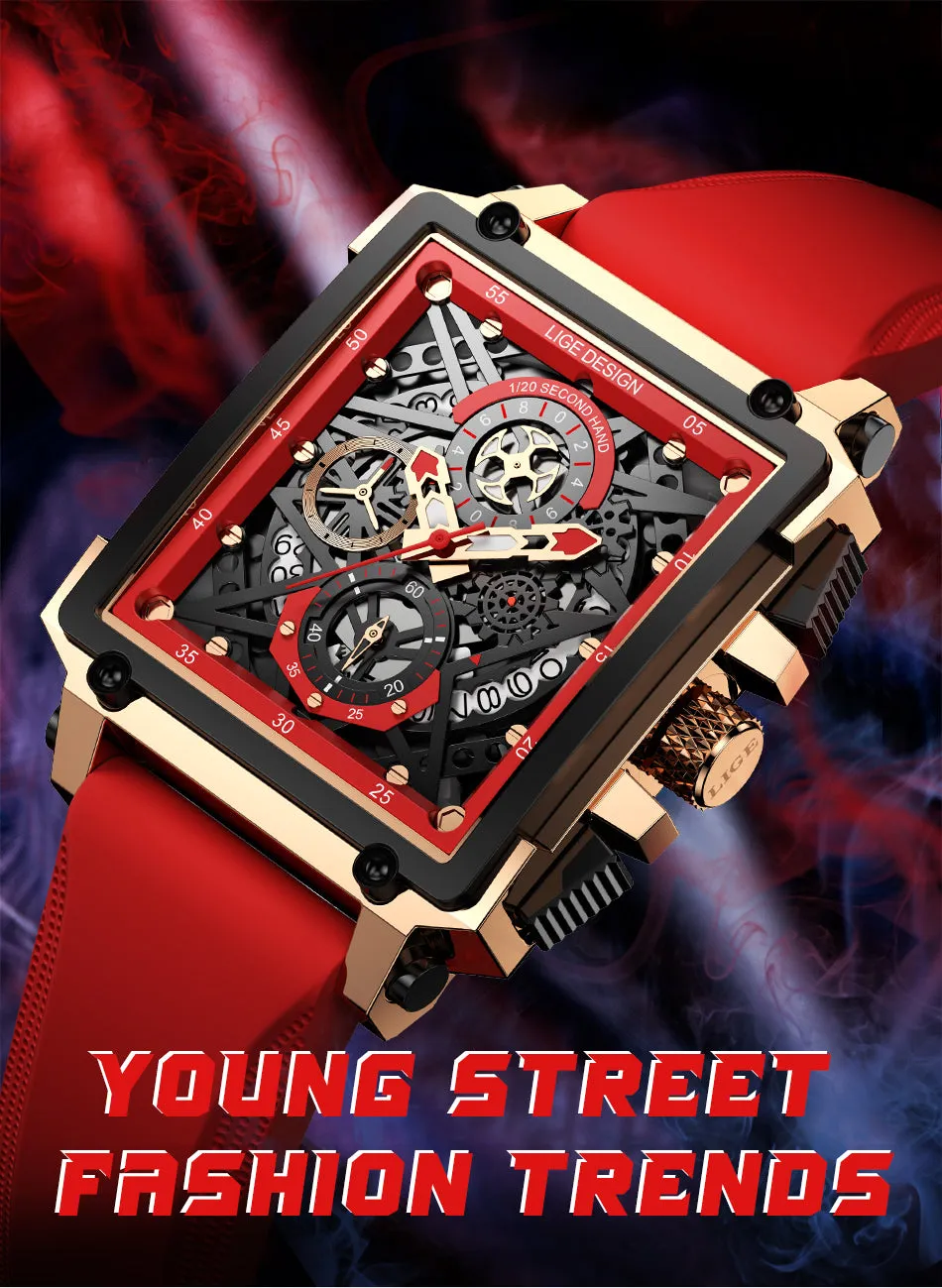 Montre Luxe LIGE 2023 Men Watch Top Brand Luxury Waterproof Quartz Square Wrist Watches for Men Date Sports Silicone Clock Male Montre Homme