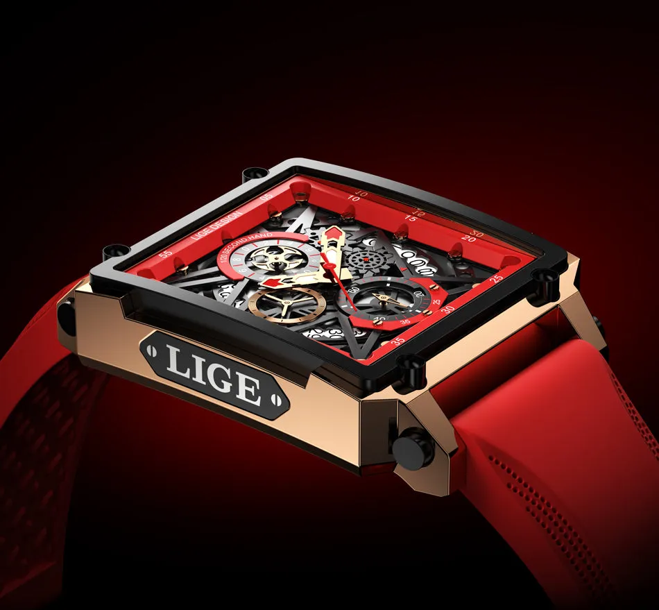 Montre Luxe LIGE 2023 Men Watch Top Brand Luxury Waterproof Quartz Square Wrist Watches for Men Date Sports Silicone Clock Male Montre Homme