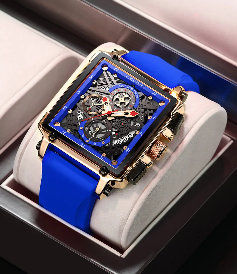 Montre Luxe LIGE 2023 Men Watch Top Brand Luxury Waterproof Quartz Square Wrist Watches for Men Date Sports Silicone Clock Male Montre Homme