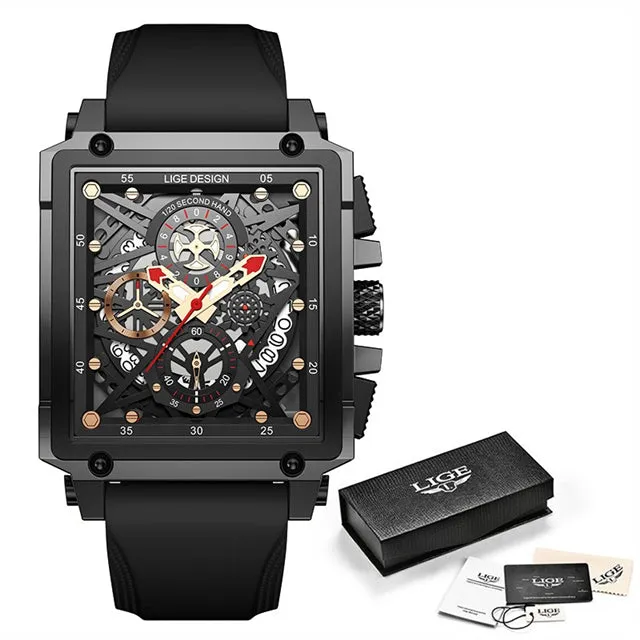 Montre Luxe LIGE 2023 Men Watch Top Brand Luxury Waterproof Quartz Square Wrist Watches for Men Date Sports Silicone Clock Male Montre Homme