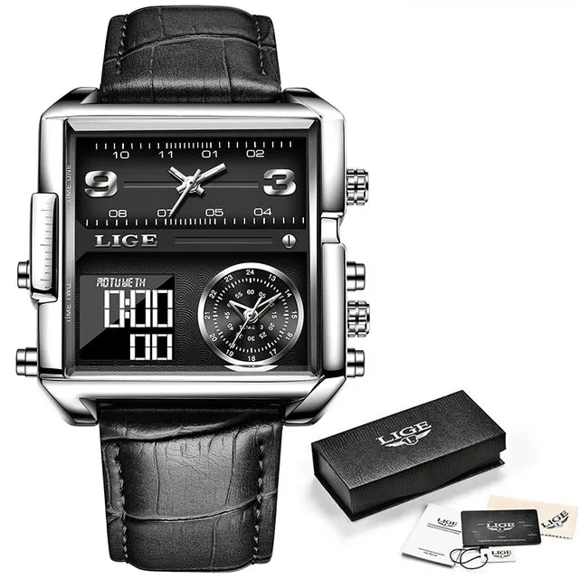 Montre Luxe LIGE 2023 Men Watch Top Brand Luxury Waterproof Quartz Square Wrist Watches for Men Date Sports Silicone Clock Male Montre Homme