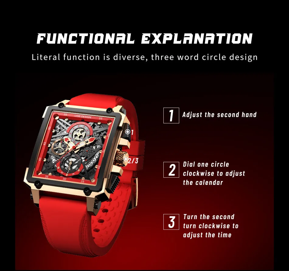 Montre Luxe LIGE 2023 Men Watch Top Brand Luxury Waterproof Quartz Square Wrist Watches for Men Date Sports Silicone Clock Male Montre Homme